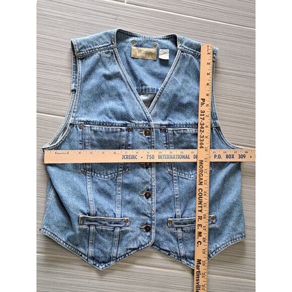 Vintage Denim Vest Liz Claiborne Womens Sleeveless Button-Front Utility  Small - Picture 9 of 10